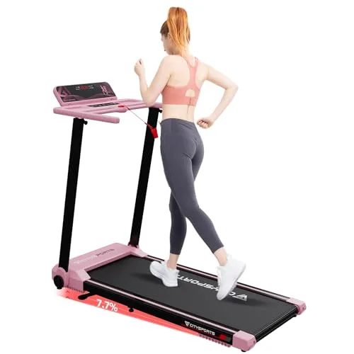 CITYSPORTS Laufband klappbar, LED und App (Pink)