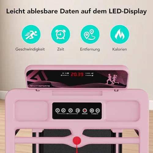CITYSPORTS Laufband klappbar, LED und App (Pink) – Ansicht 2