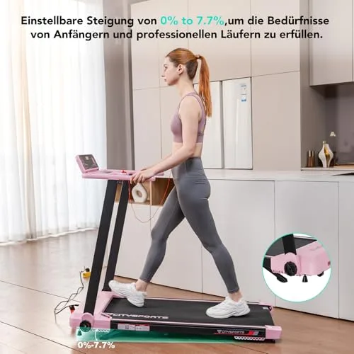 CITYSPORTS Laufband klappbar, LED und App (Pink) – Ansicht 4